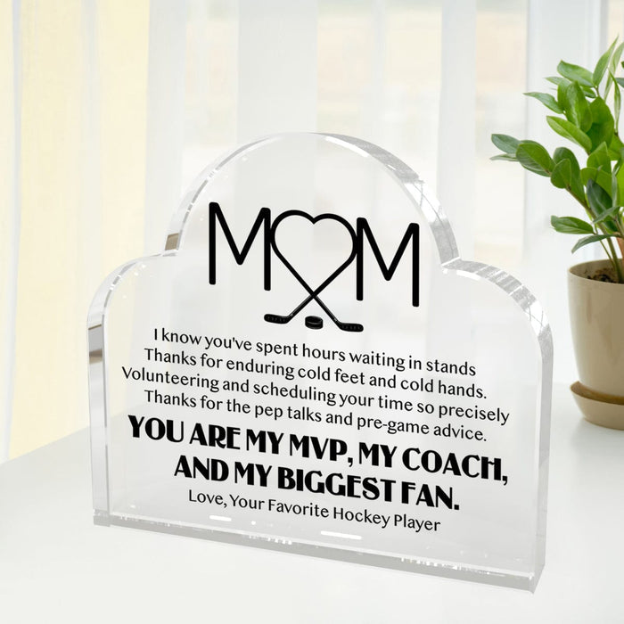 Crystal Plaque - Hockey - To My Mom - Thanks For The Pep Talks And Pre-Game Advice - Gznf19049