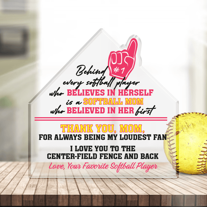 Crystal Plaque - Softball - To My Mom - I Love You To The Center-field Fence And Back - Gznf19040