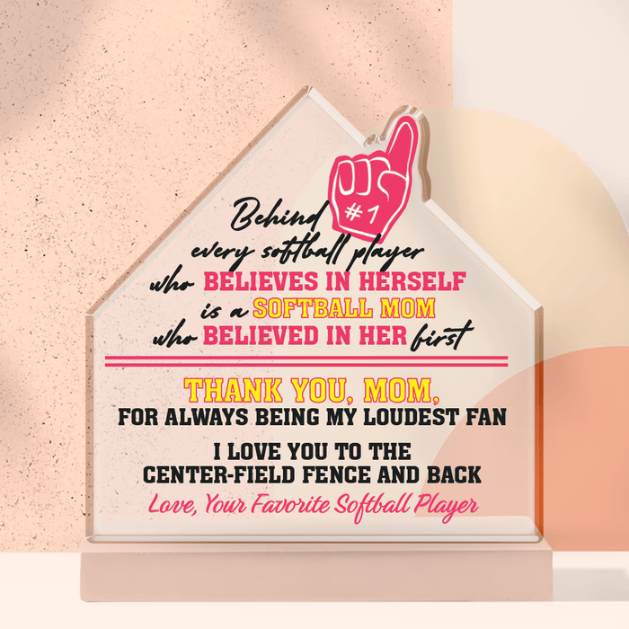 Crystal Plaque - Softball - To My Mom - I Love You To The Center-field Fence And Back - Gznf19040