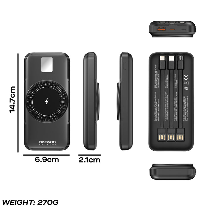 Daewoo 10000mAh Portable Power Bank with Built-in Cables