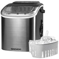 Daewoo ice maker with a basket of ice on a white background