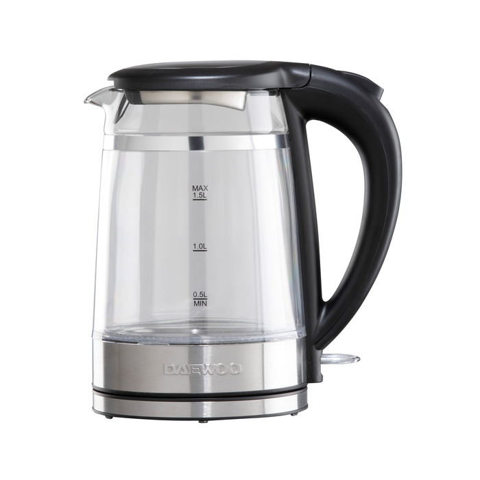 Daewoo 1.5L Cool Touch Transparent Glass Kettle with Light Up LED