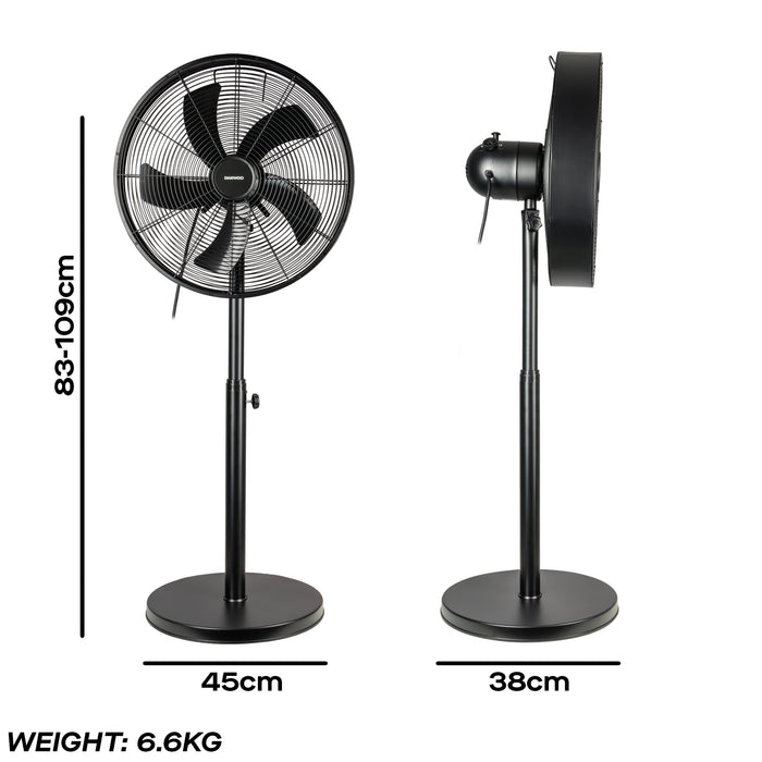 Daewoo 16" Black Metal Pedestal Fan
