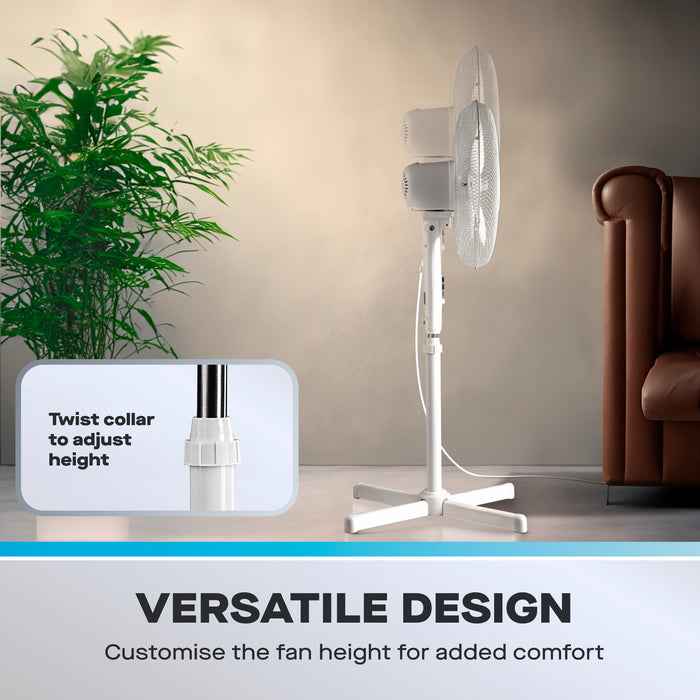 Daewoo 16" White Pedestal Fan with Cross Base