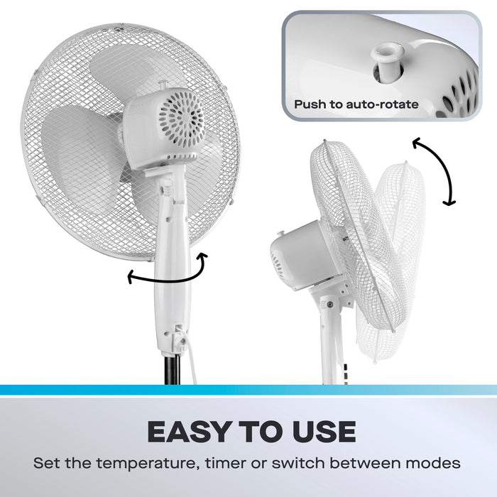 Daewoo 16" White Pedestal Fan with Cross Base