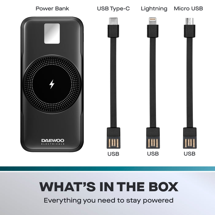 Daewoo 20000mAh Portable Power Bank with Built-in Cables