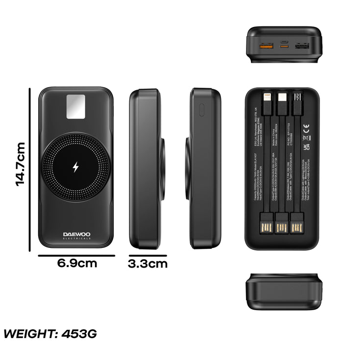 Daewoo 20000mAh Portable Power Bank with Built-in Cables