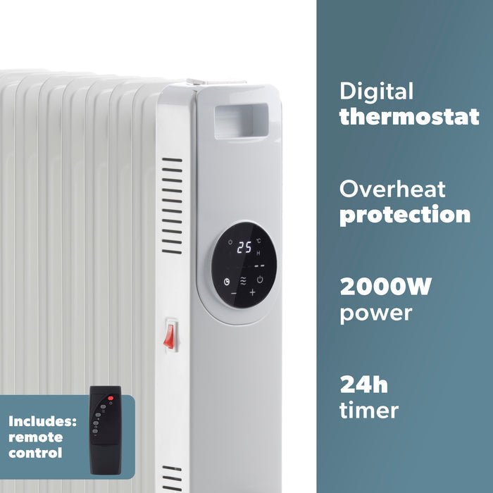 Daewoo 2000W Oil Filled Radiator with LED Display & Remote Control