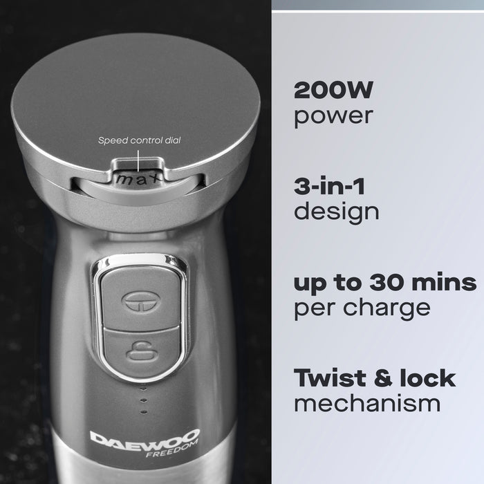 Daewoo 200W Cordless Pro 3-in-1 Hand Blender Set with Whisk, Chopper & Jug