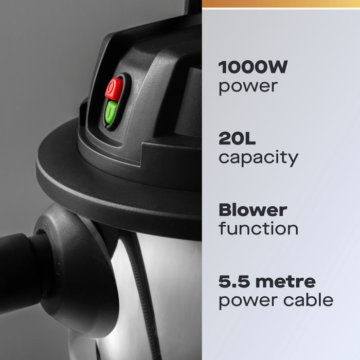 Daewoo 20L Wet & Dry Cylinder Vacuum Cleaner, 1000W
