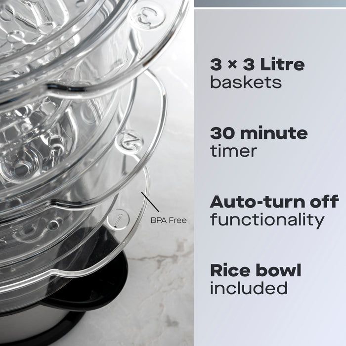 Daewoo 3-Tier Food Steamer, 9L