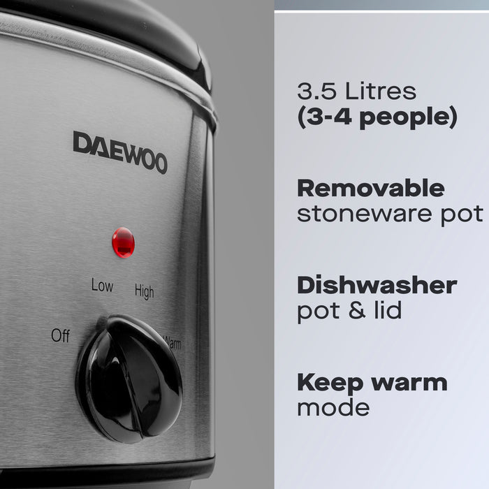 Daewoo 3.5L Slow Cooker, Stainless Steel