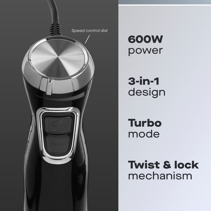 Daewoo 600W 3-in-1 Hand Blender Set With Whisk, Chopper & Jug