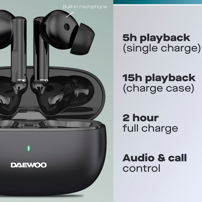 Daewoo Black Air Buds True Wireless Bluetooth Earbuds