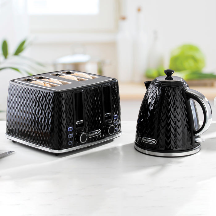 Daewoo Black Argyle 4 Slice Toaster