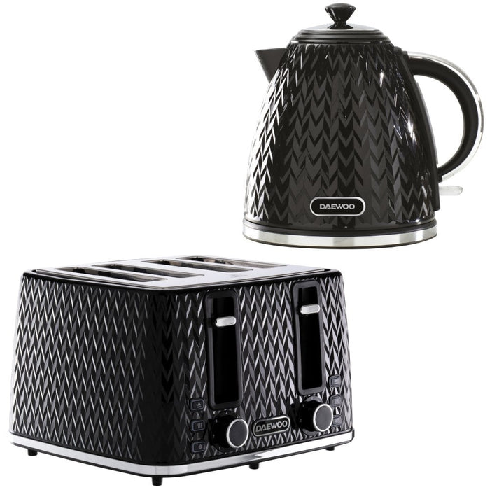 Daewoo Black Argyle Kettle & 4 Slice Toaster Set