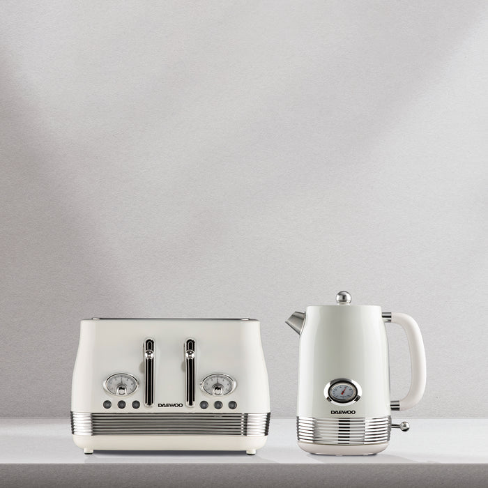 Daewoo Buttermilk Denver Jug Kettle & 4 Slice Toaster Set