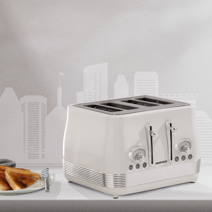 Daewoo Buttermilk Denver Jug Kettle & 4 Slice Toaster Set