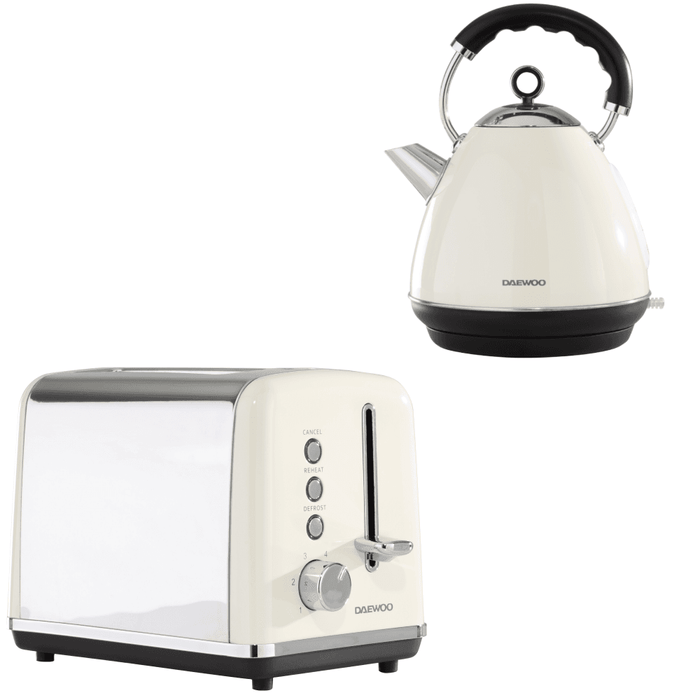 Daewoo Cream Kensington Pyramid Kettle & 2-Slice Toaster Set