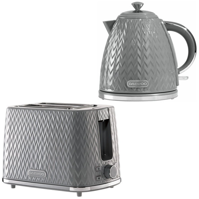 Daewoo Dark Grey Argyle Kettle & 2 Slice Toaster Set