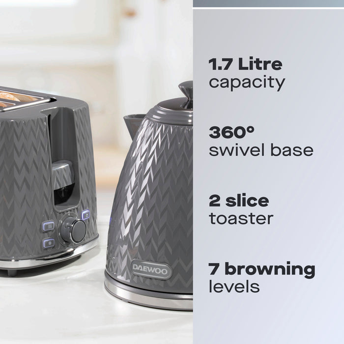 Daewoo Dark Grey Argyle Kettle & 2 Slice Toaster Set