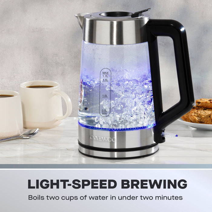 Daewoo Easy Fill LED Illuminating 1.7L Glass Kettle