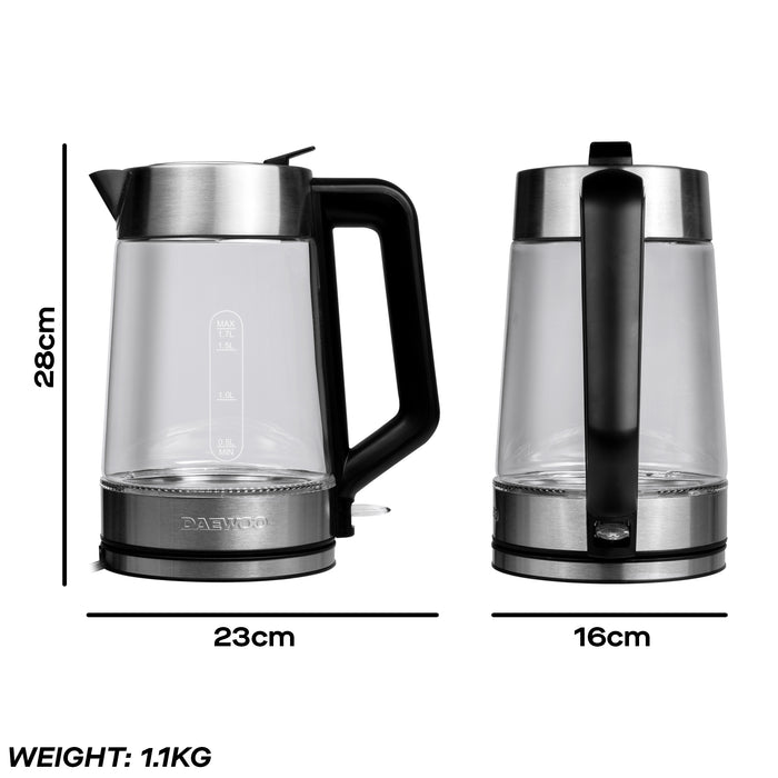 Daewoo Easy Fill LED Illuminating 1.7L Glass Kettle