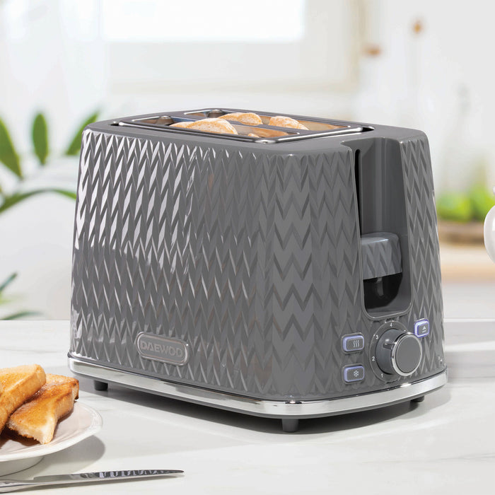 Daewoo Grey Argyle Kettle, 2 Slice Toaster & Microwave Set