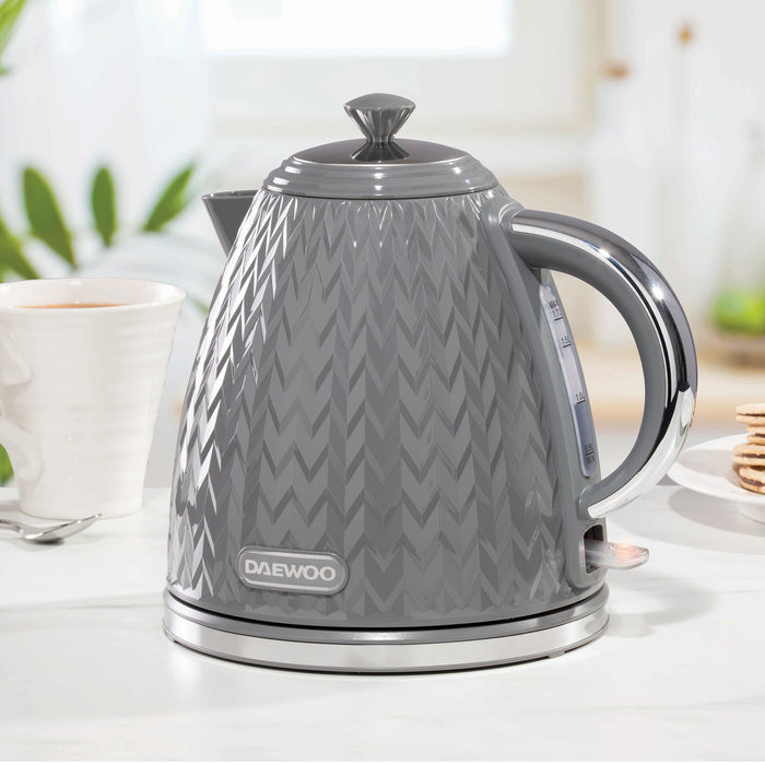 Daewoo Grey Argyle Kettle, 2 Slice Toaster & Microwave Set