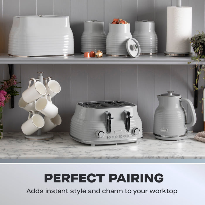 Daewoo Grey Sienna Jug Kettle & 4 Slice Toaster Set