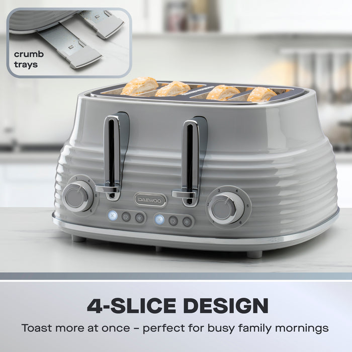 Daewoo Grey Sienna Jug Kettle & 4 Slice Toaster Set