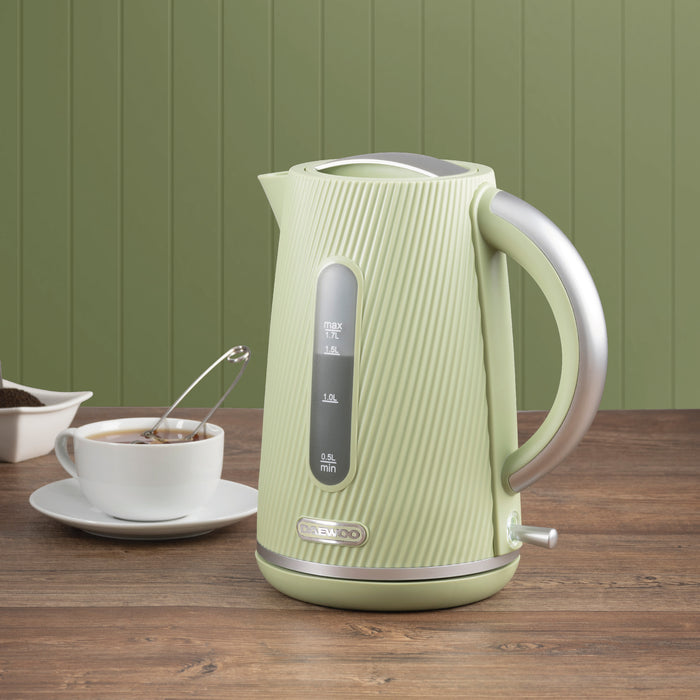 Daewoo Sage Green Cascade Jug Kettle & 2-Slice Toaster Set