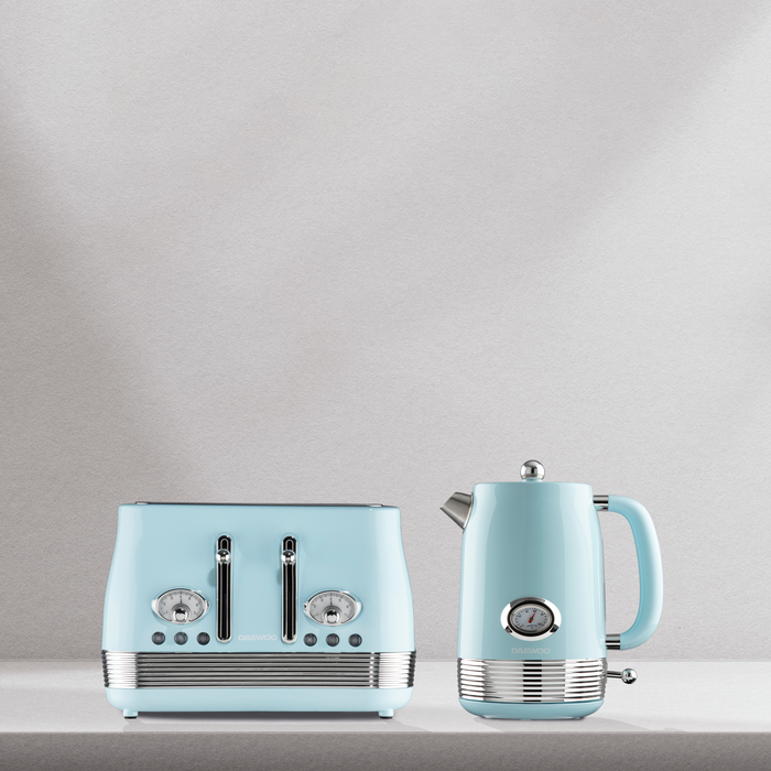 Daewoo Sky Blue Denver Jug Kettle & 4 Slice Toaster Set