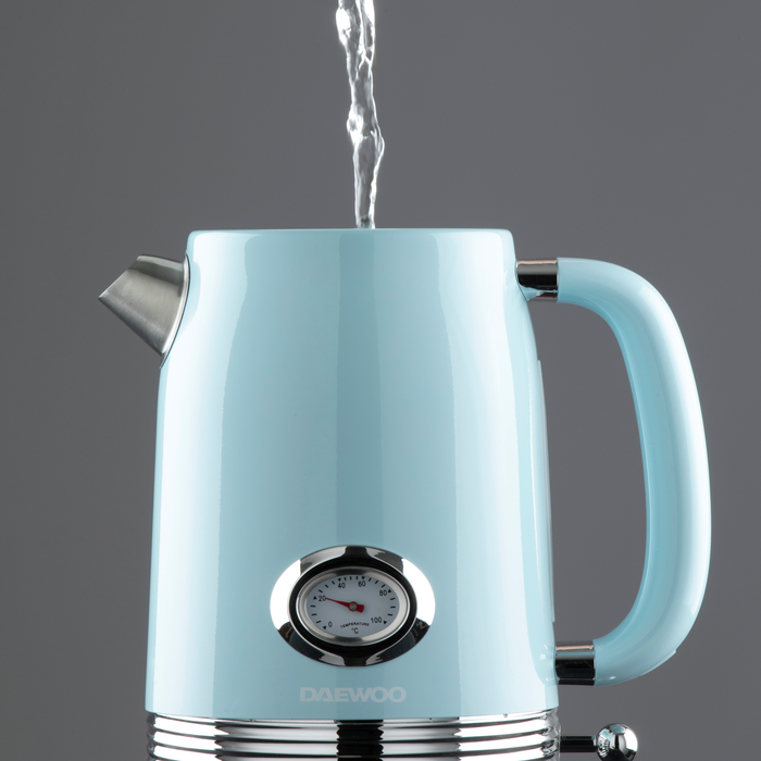 Daewoo Sky Blue Denver Jug Kettle & 4 Slice Toaster Set