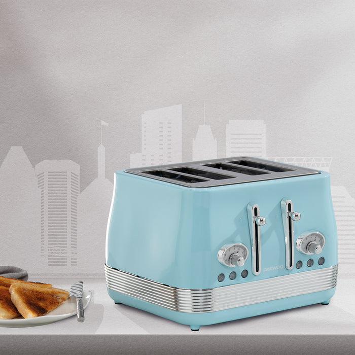 Daewoo Sky Blue Denver Jug Kettle & 4 Slice Toaster Set