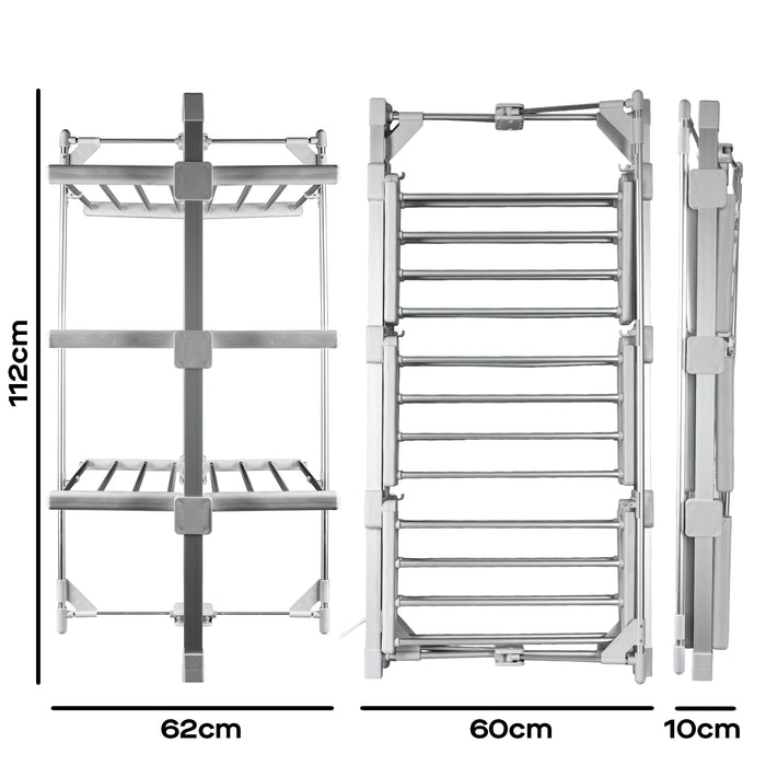 Daewoo Small 3 Tier Foldable Electric Heated Clothes Airer with Cover