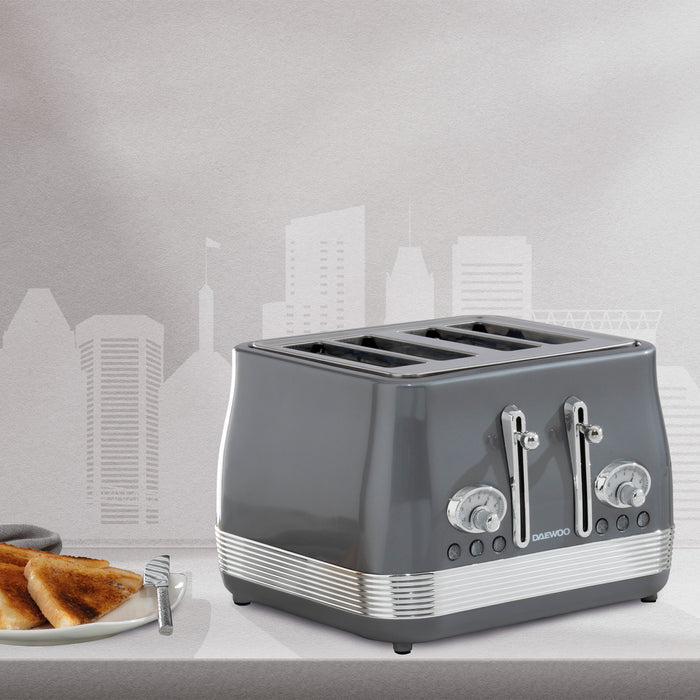 Daewoo Smoked Grey Denver 4-Slice Toaster