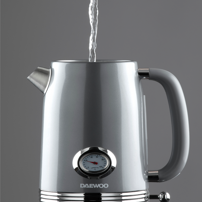 Daewoo Smoked Grey Denver Jug Kettle & 4 Slice Toaster Set