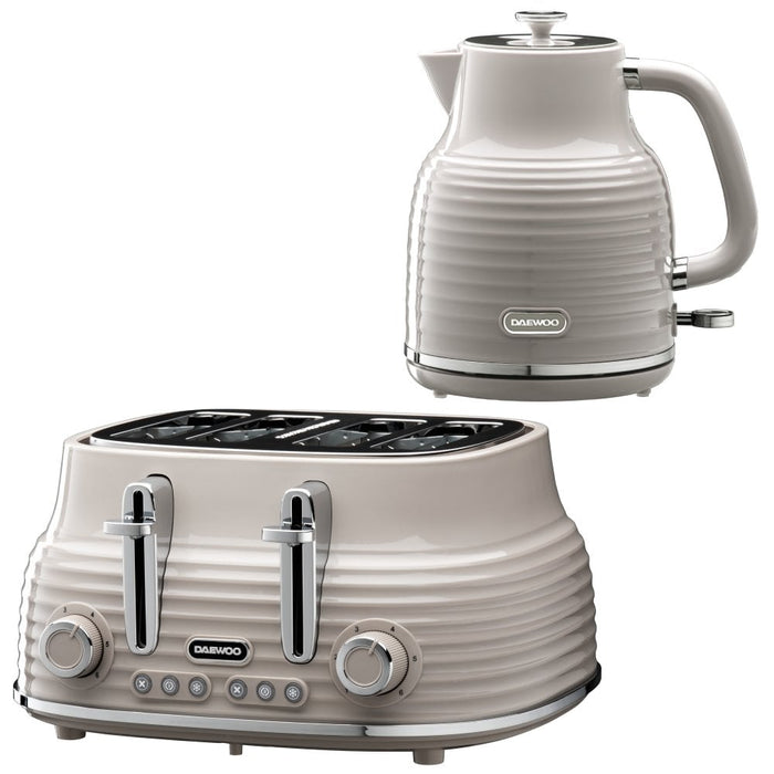 Daewoo Taupe Sienna Jug Kettle & 4 Slice Toaster Set