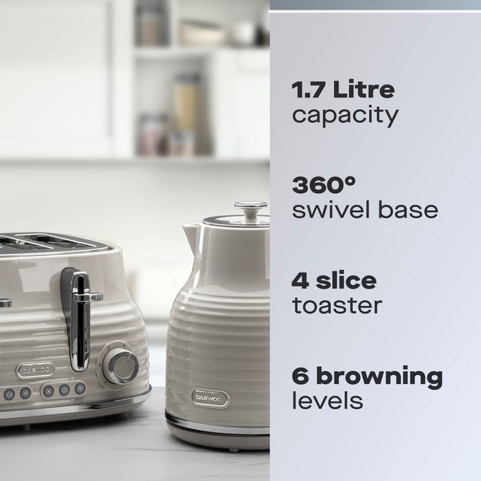 Daewoo Taupe Sienna Jug Kettle & 4 Slice Toaster Set