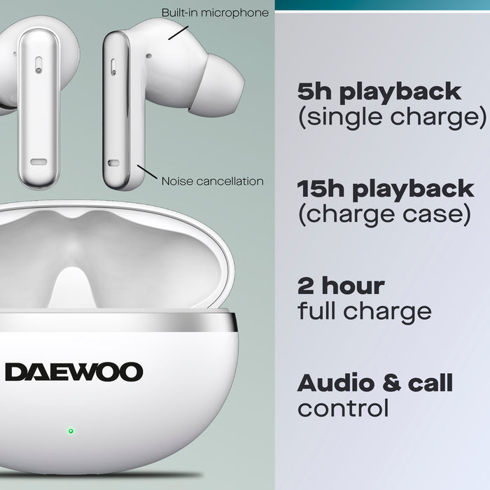 Daewoo White Air Buds Pro Noise Cancelling Bluetooth Earbuds