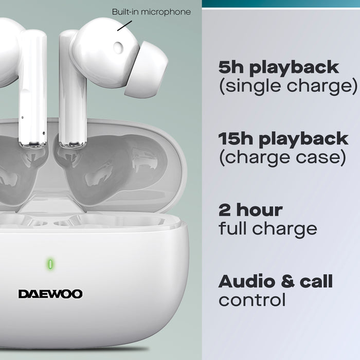 Daewoo White Air Buds True Wireless Bluetooth Earbuds