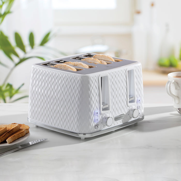 Daewoo White Argyle 4 Slice Toaster