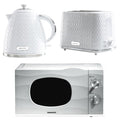Daewoo White Argyle Kettle, 2 Slice Toaster & Microwave Bundle