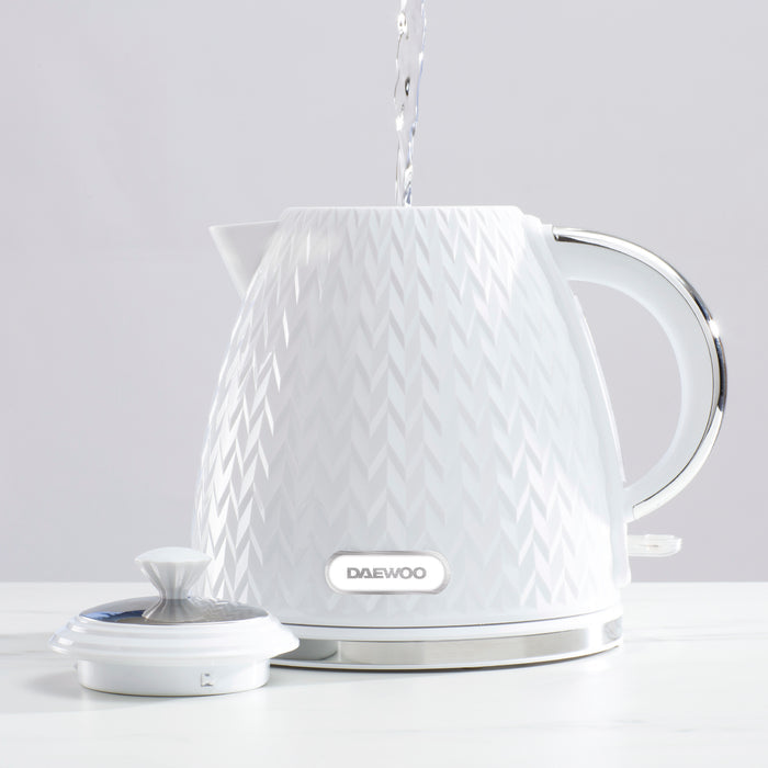 Daewoo White Argyle Kettle, 2 Slice Toaster & Microwave Bundle