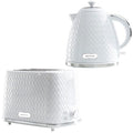 Daewoo White Argyle Kettle & 2 Slice Toaster Set