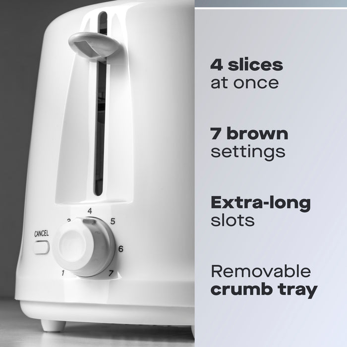 Daewoo White Essentials 4 Slice Long-Slot Toaster