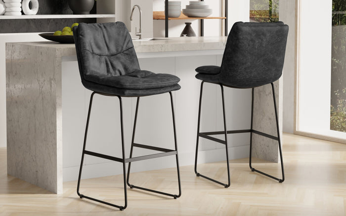 Distressed Charcoal Grey Distressed Vegan Leather | Danika Bar Stool (Set of 2)