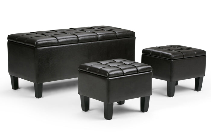 Tanners Brown Vegan Leather | Dover 3 piece Vegan Leather Storage Ottoman