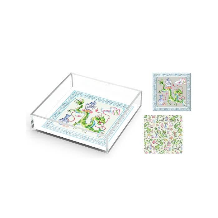 Dragon Blue Chinoiserie Pots and Mahjong Acrylic Tray